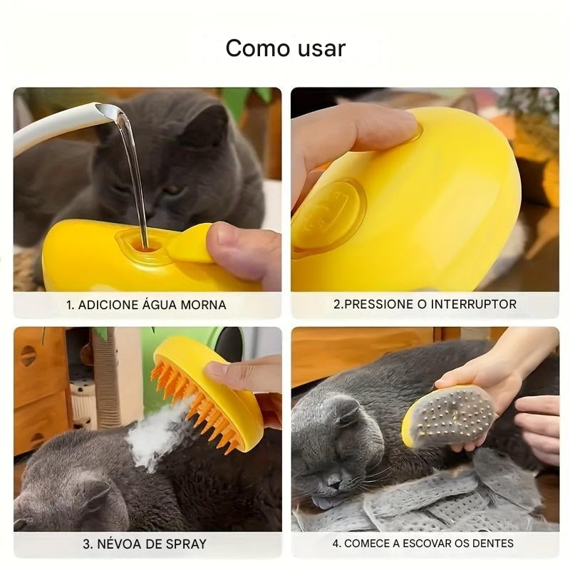 Escova a Vapor Autolimpante para Gatos e Cães – Pente Massageador e Removedor de Pelos