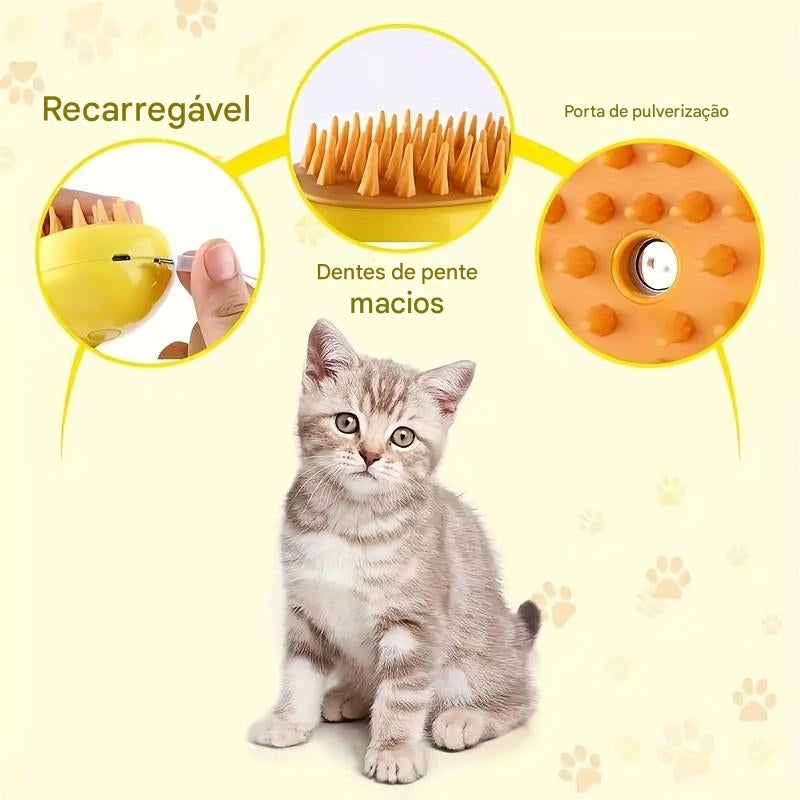 Escova a Vapor Autolimpante para Gatos e Cães – Pente Massageador e Removedor de Pelos