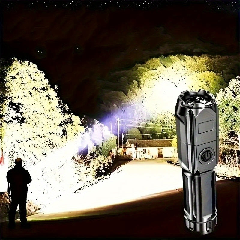 Ultra-Bright Zoomable Flashlight - Portable, Rechargeable with 400mAh Battery, Durable ABS, Long Range & Dimmable for Outdoor and Home Use