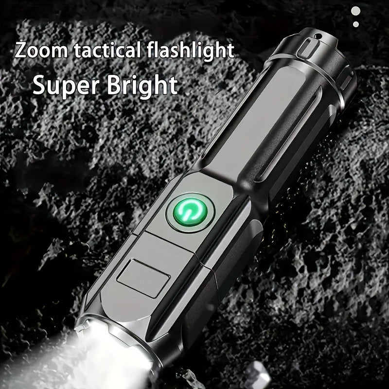 Ultra-Bright Zoomable Flashlight - Portable, Rechargeable with 400mAh Battery, Durable ABS, Long Range & Dimmable for Outdoor and Home Use