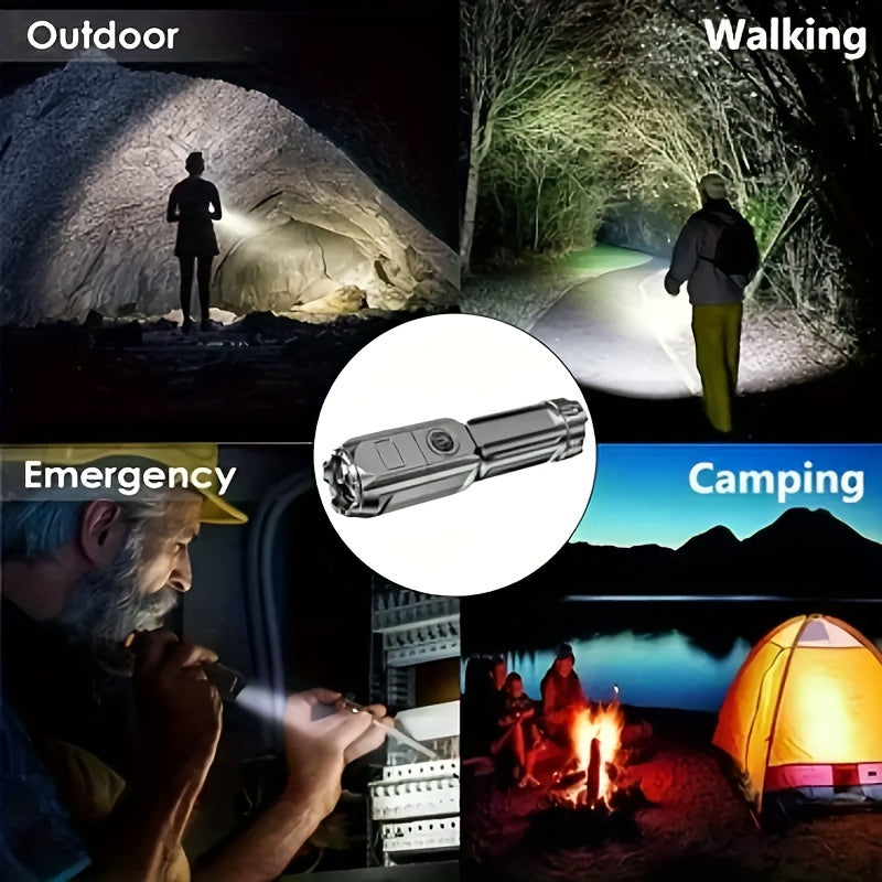 Ultra-Bright Zoomable Flashlight - Portable, Rechargeable with 400mAh Battery, Durable ABS, Long Range & Dimmable for Outdoor and Home Use