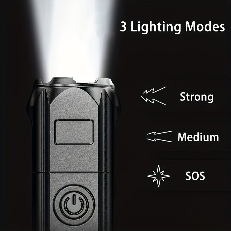 Ultra-Bright Zoomable Flashlight - Portable, Rechargeable with 400mAh Battery, Durable ABS, Long Range & Dimmable for Outdoor and Home Use