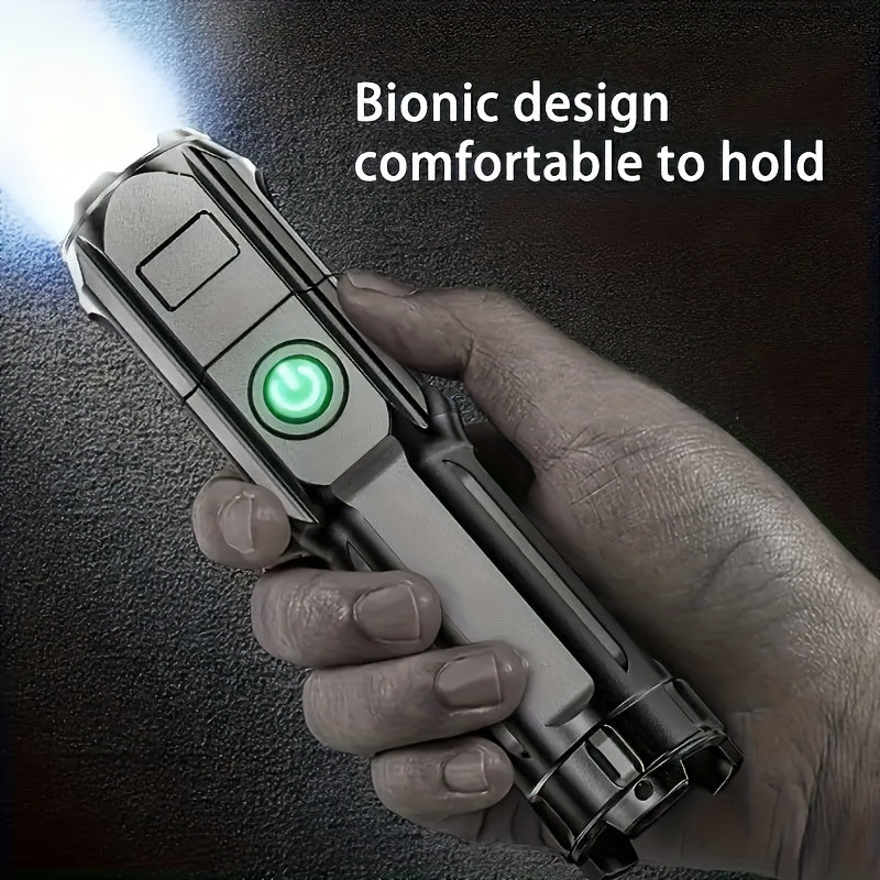 Ultra-Bright Zoomable Flashlight - Portable, Rechargeable with 400mAh Battery, Durable ABS, Long Range & Dimmable for Outdoor and Home Use