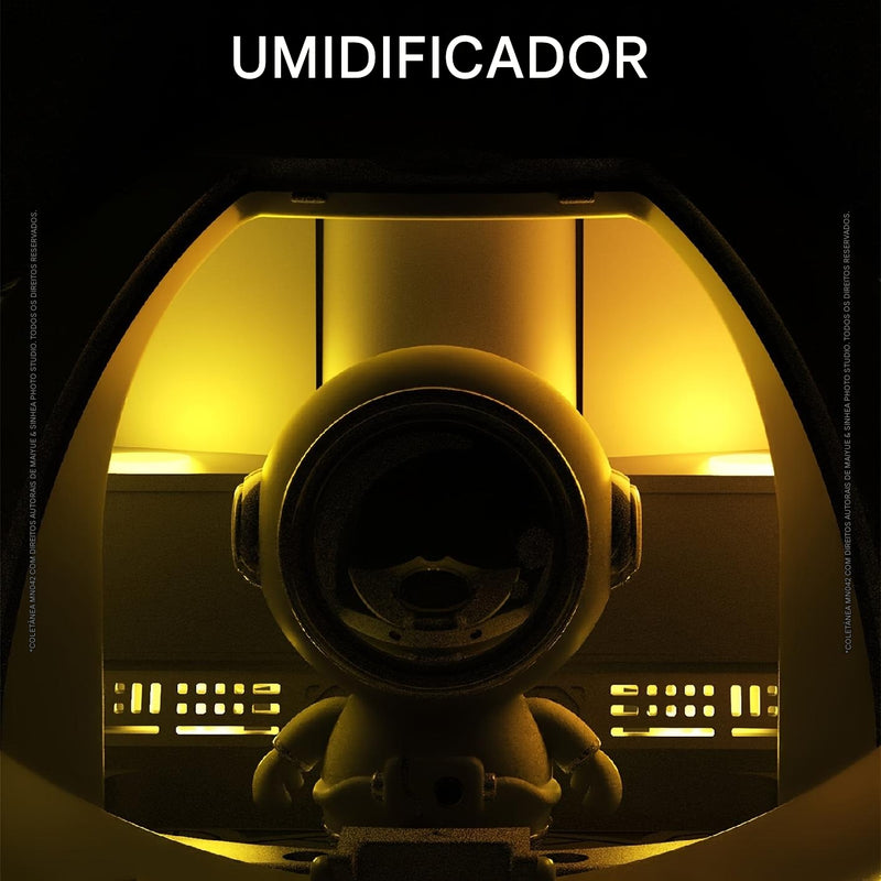 Umidificador Cápsula Espacial com Astronauta – Névoa Fria Ultrassônica com Aromaterapia e Luz LED