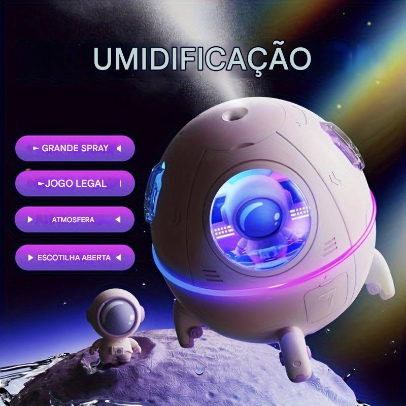 Umidificador Cápsula Espacial com Astronauta – Névoa Fria Ultrassônica com Aromaterapia e Luz LED