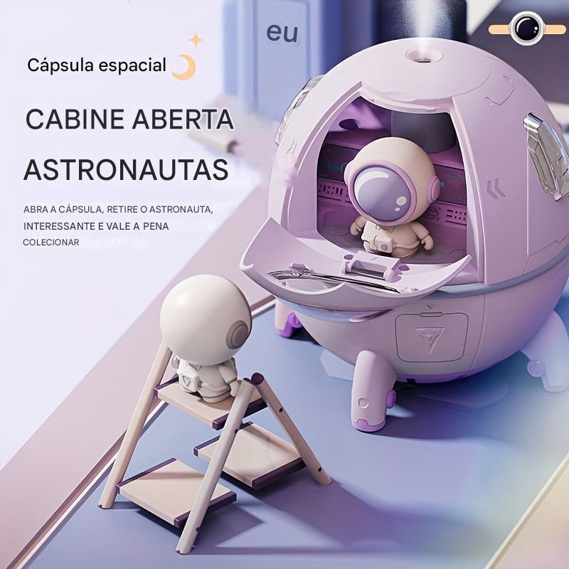 Umidificador Cápsula Espacial com Astronauta – Névoa Fria Ultrassônica com Aromaterapia e Luz LED