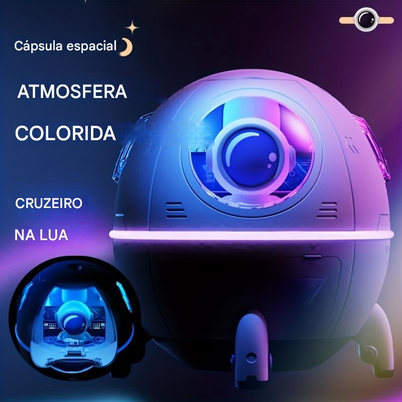 Umidificador Cápsula Espacial com Astronauta – Névoa Fria Ultrassônica com Aromaterapia e Luz LED